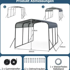 440 x 300 cm Carport Zeltgarage Wasserdichtes Garagezelt Auto Unterstand Lagerzelt Partyzelt