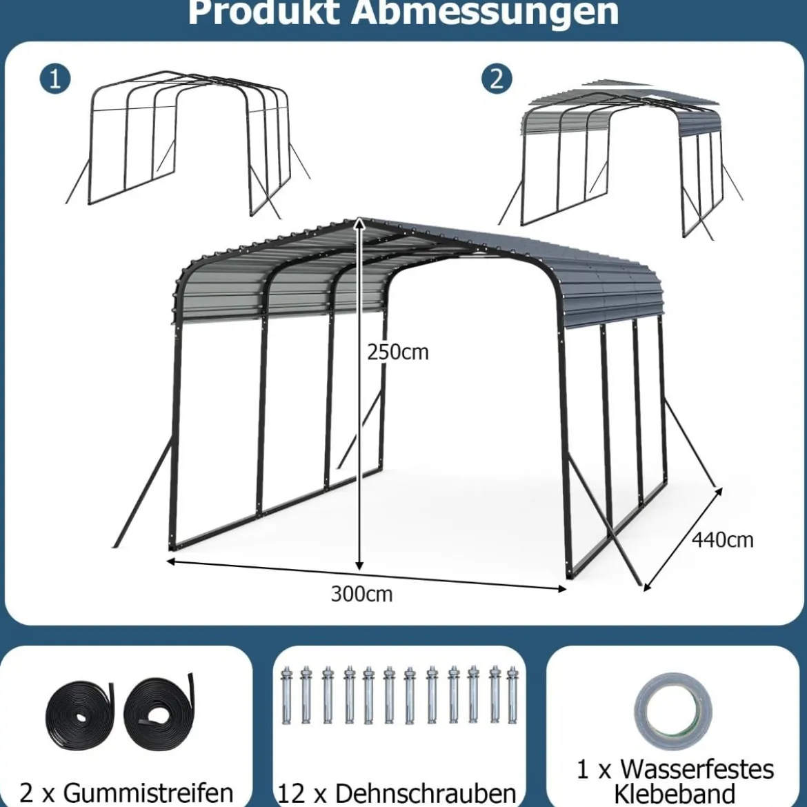 440 x 300 cm Carport Zeltgarage Wasserdichtes Garagezelt Auto Unterstand Lagerzelt Partyzelt