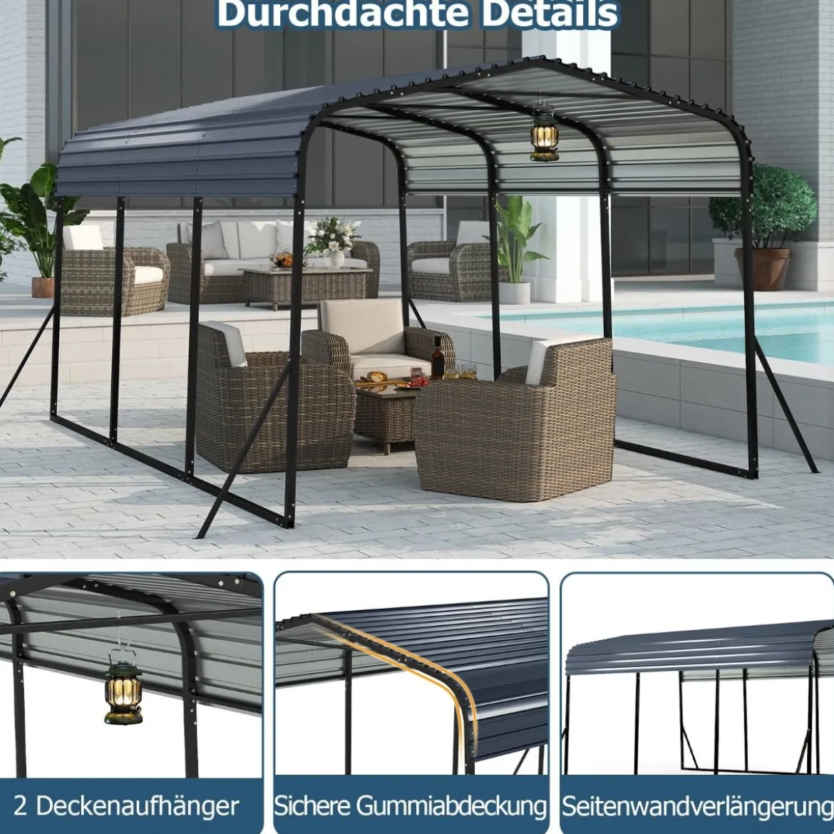 440 x 300 cm Carport Zeltgarage Wasserdichtes Garagezelt Auto Unterstand Lagerzelt Partyzelt