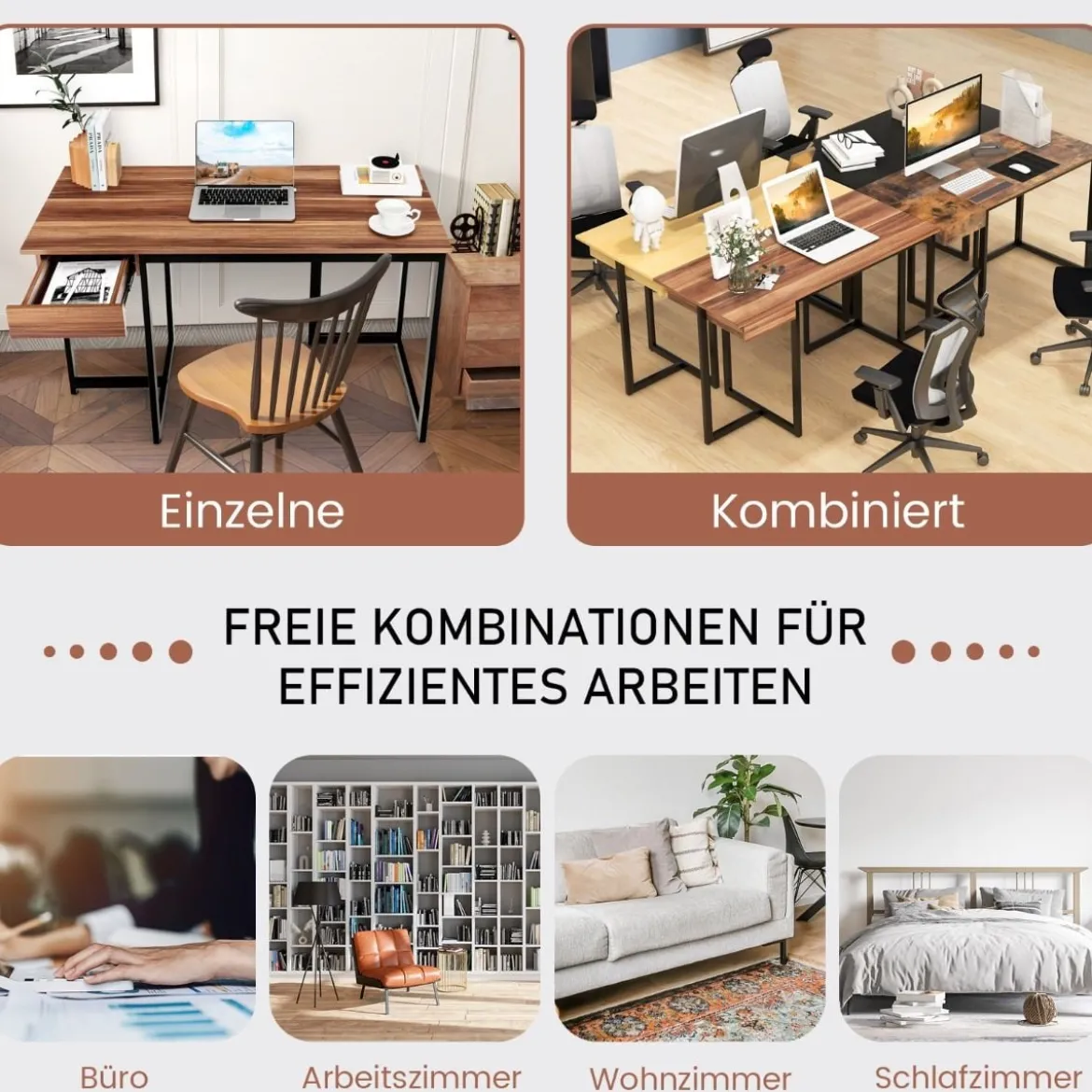 120 x 55 cm Computertisch mit Schublade & Verstellbaren Pads Computertisch Walnuss