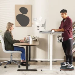 140 x 70 cm Elektrischer Höhenverstellbarer Schreibtisch mit Stopp-Mechanismus & Haken Grau