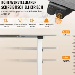 140 x 70 cm Elektrischer Höhenverstellbarer Schreibtisch mit Stopp-Mechanismus & Haken Grau