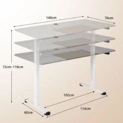 140 x 70 cm Elektrischer Höhenverstellbarer Schreibtisch mit Stopp-Mechanismus & Haken Grau