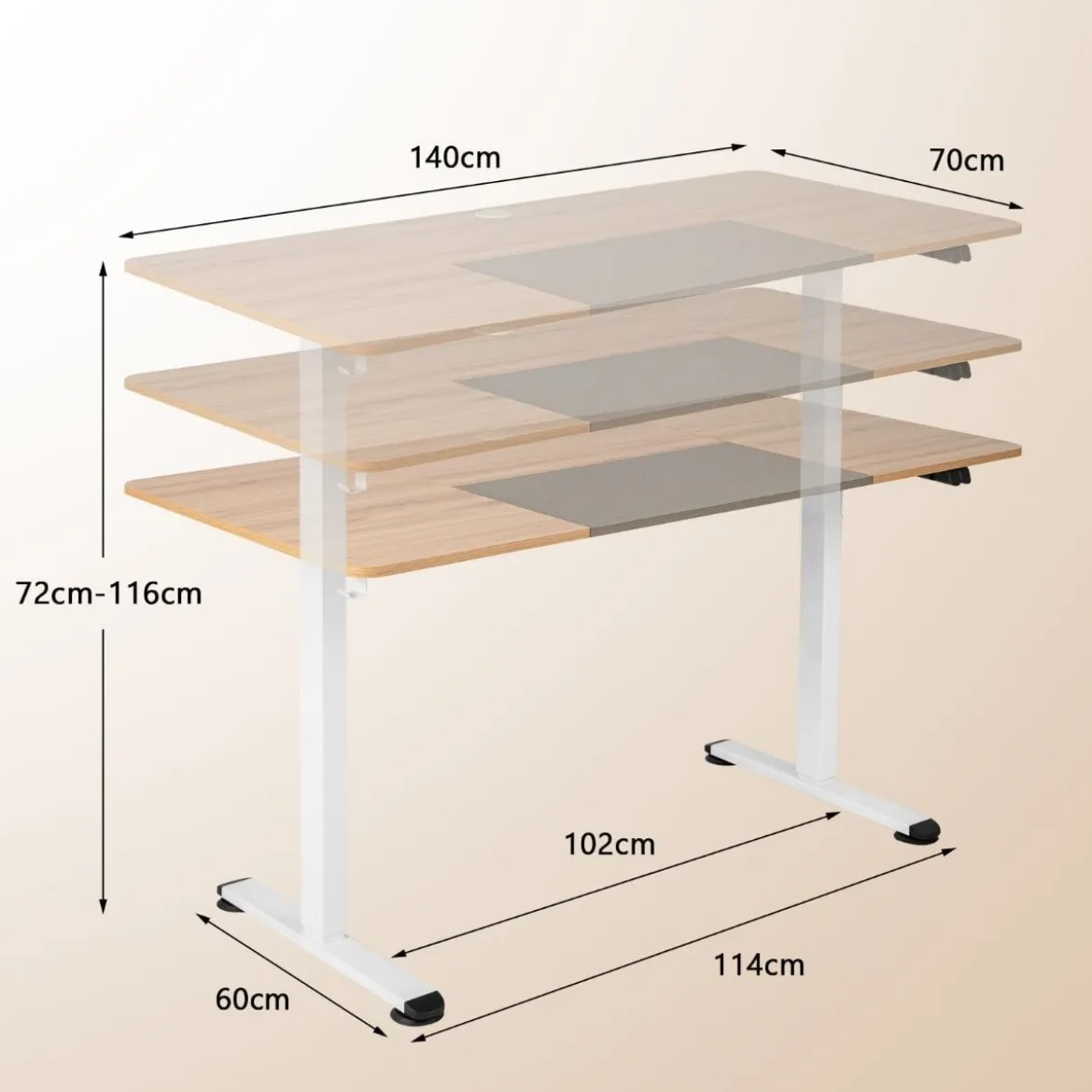 140 x 70 cm Elektrischer Höhenverstellbarer Schreibtisch Eiche