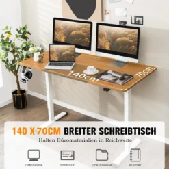 140 x 70 cm Elektrischer Höhenverstellbarer Schreibtisch Eiche