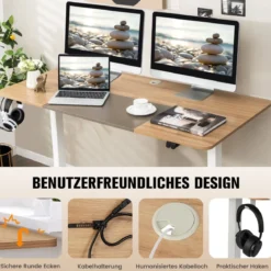 140 x 70 cm Elektrischer Höhenverstellbarer Schreibtisch Eiche