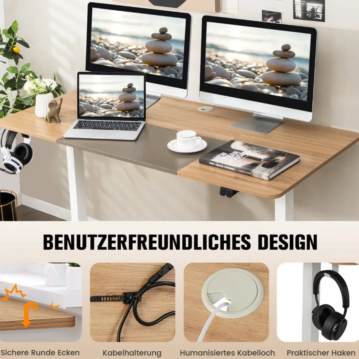 140 x 70 cm Elektrischer Höhenverstellbarer Schreibtisch Eiche