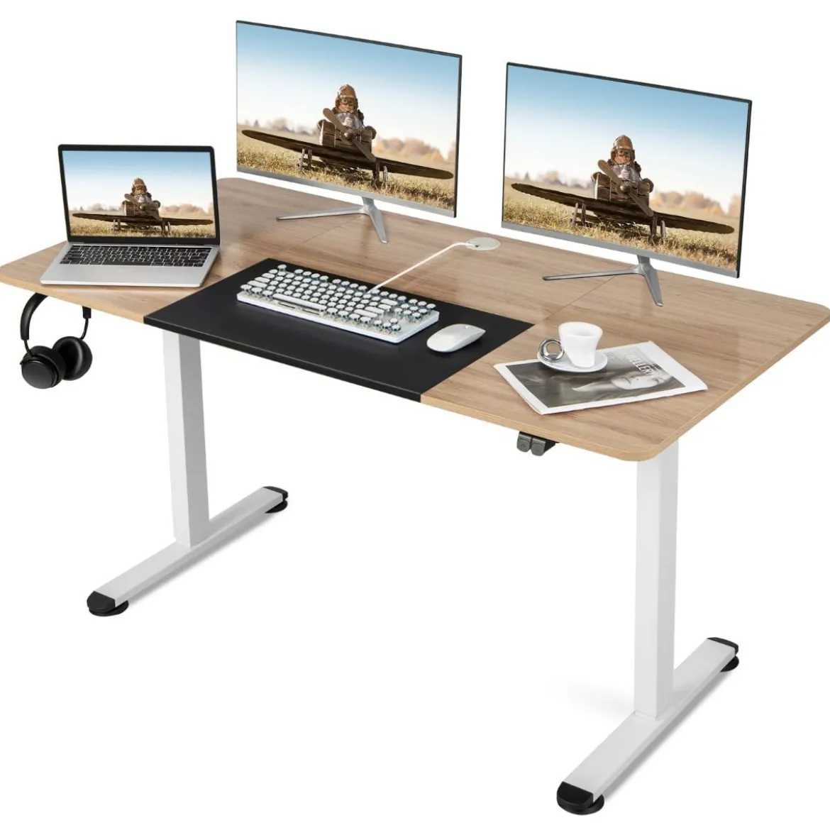 140 x 70 cm Elektrischer Höhenverstellbarer Schreibtisch Natur