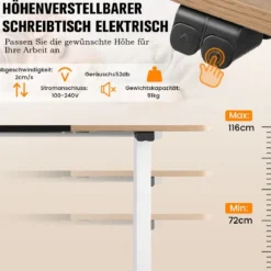 140 x 70 cm Elektrischer Höhenverstellbarer Schreibtisch Natur