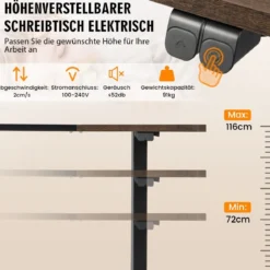 140 x 70 cm Elektrischer Höhenverstellbarer Schreibtisch mit Stopp-Mechanismus & Haken Braun