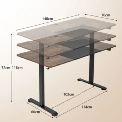 140 x 70 cm Elektrischer Höhenverstellbarer Schreibtisch mit Stopp-Mechanismus & Haken Braun