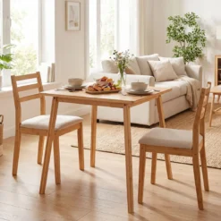 70 x 70 cm Esstisch aus Bambus Quadratischer Holztisch Küchentisch für 2-4 Personen Natur