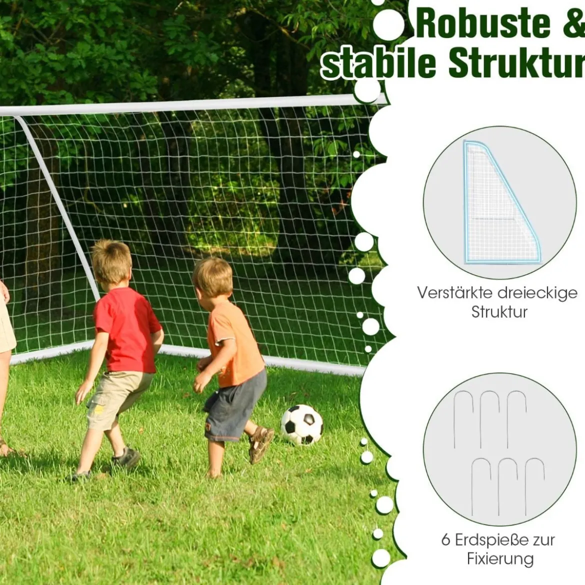 365 x 182 cm Fußballtor mit Hochfestem Netz & 6 Erdspießen Wetterfestes Tor Fußballtraining