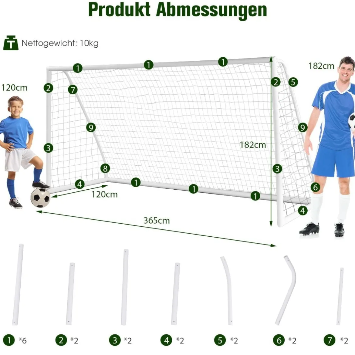 365 x 182 cm Fußballtor mit Hochfestem Netz & 6 Erdspießen Wetterfestes Tor Fußballtraining