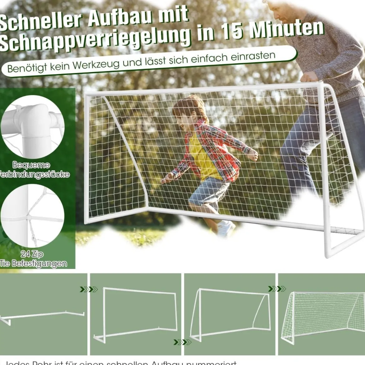 365 x 182 cm Fußballtor mit Hochfestem Netz & 6 Erdspießen Wetterfestes Tor Fußballtraining