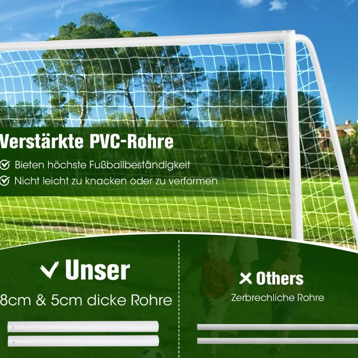 365 x 182 cm Fußballtor mit Hochfestem Netz & 6 Erdspießen Wetterfestes Tor Fußballtraining