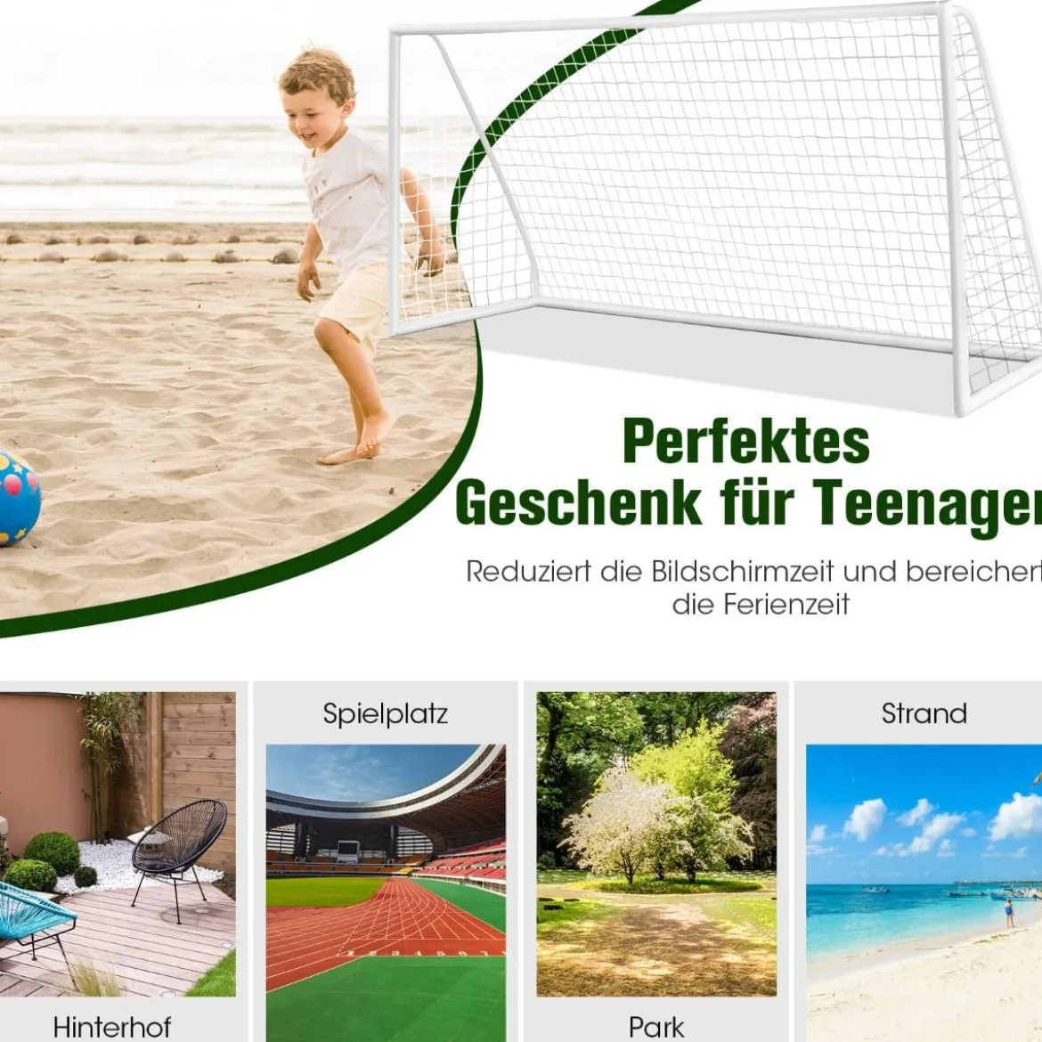 365 x 182 cm Fußballtor mit Hochfestem Netz & 6 Erdspießen Wetterfestes Tor Fußballtraining