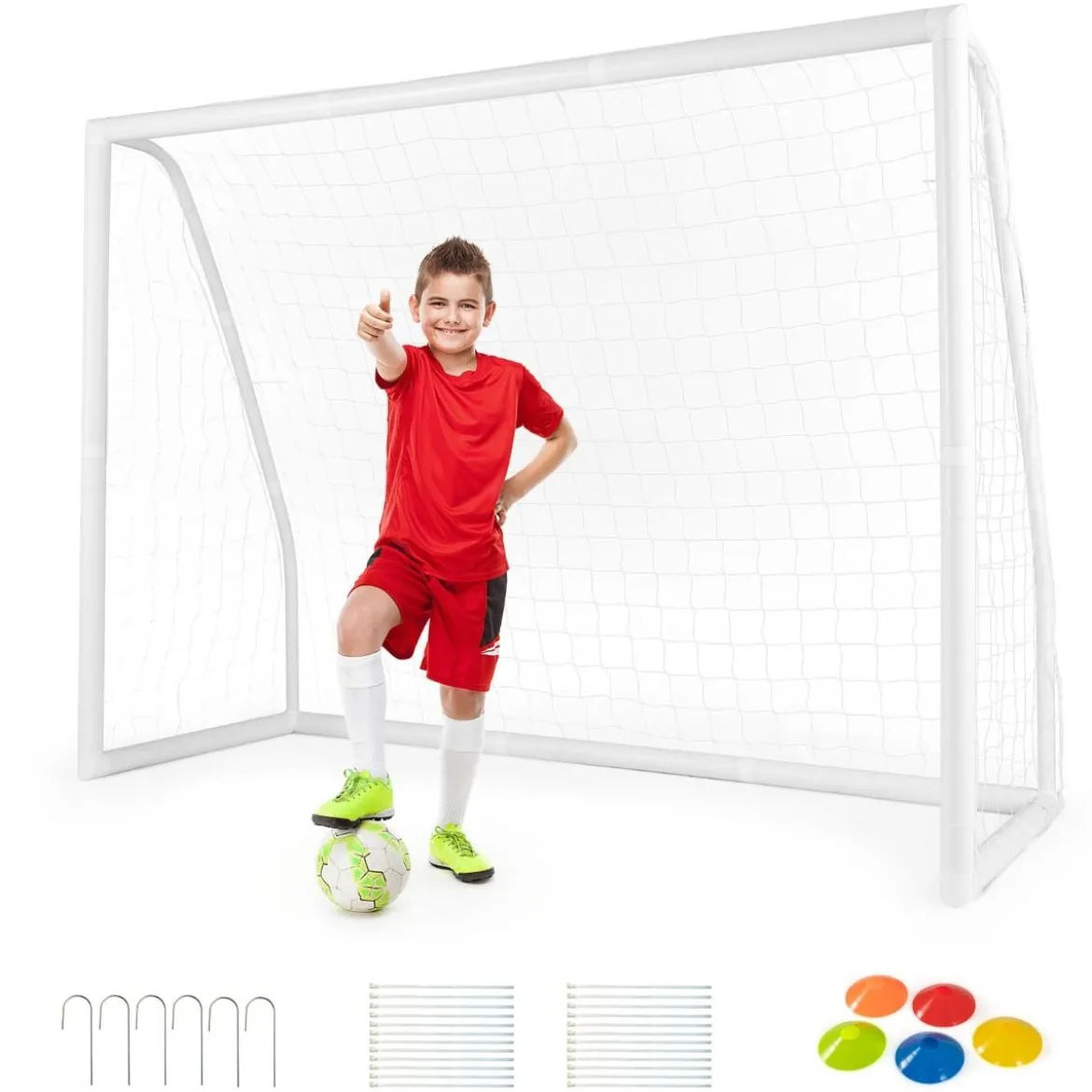 245 x 180 cm Fußballtor mit Hochfestem Netz & 6 Erdspießen Wetterfestes Tor Fußballtraining