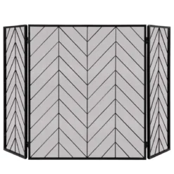 133 x 78 cm Funkenschutzgitter mit Stabilem Metallrahmen 3-teilige Faltbare Kamingitter Schwarz