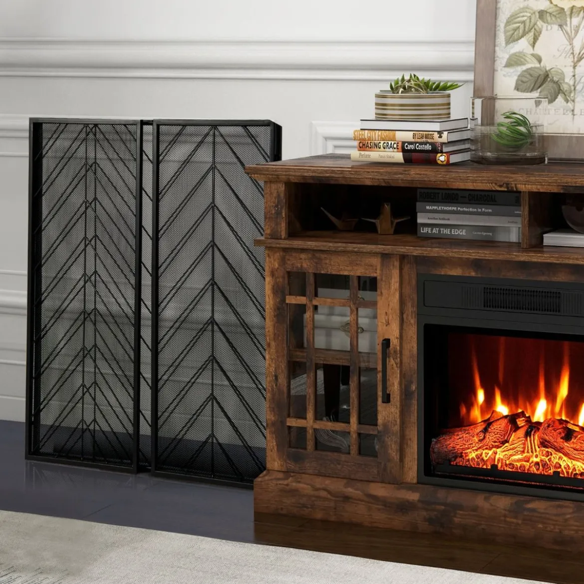 133 x 78 cm Funkenschutzgitter mit Stabilem Metallrahmen 3-teilige Faltbare Kamingitter Schwarz