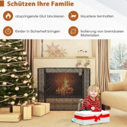 133 x 78 cm Funkenschutzgitter mit Stabilem Metallrahmen 3-teilige Faltbare Kamingitter Schwarz