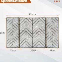 133 x 78 cm Funkenschutzgitter mit Stabilem Metallrahmen 3-teilige Faltbare Kamingitter Bronze
