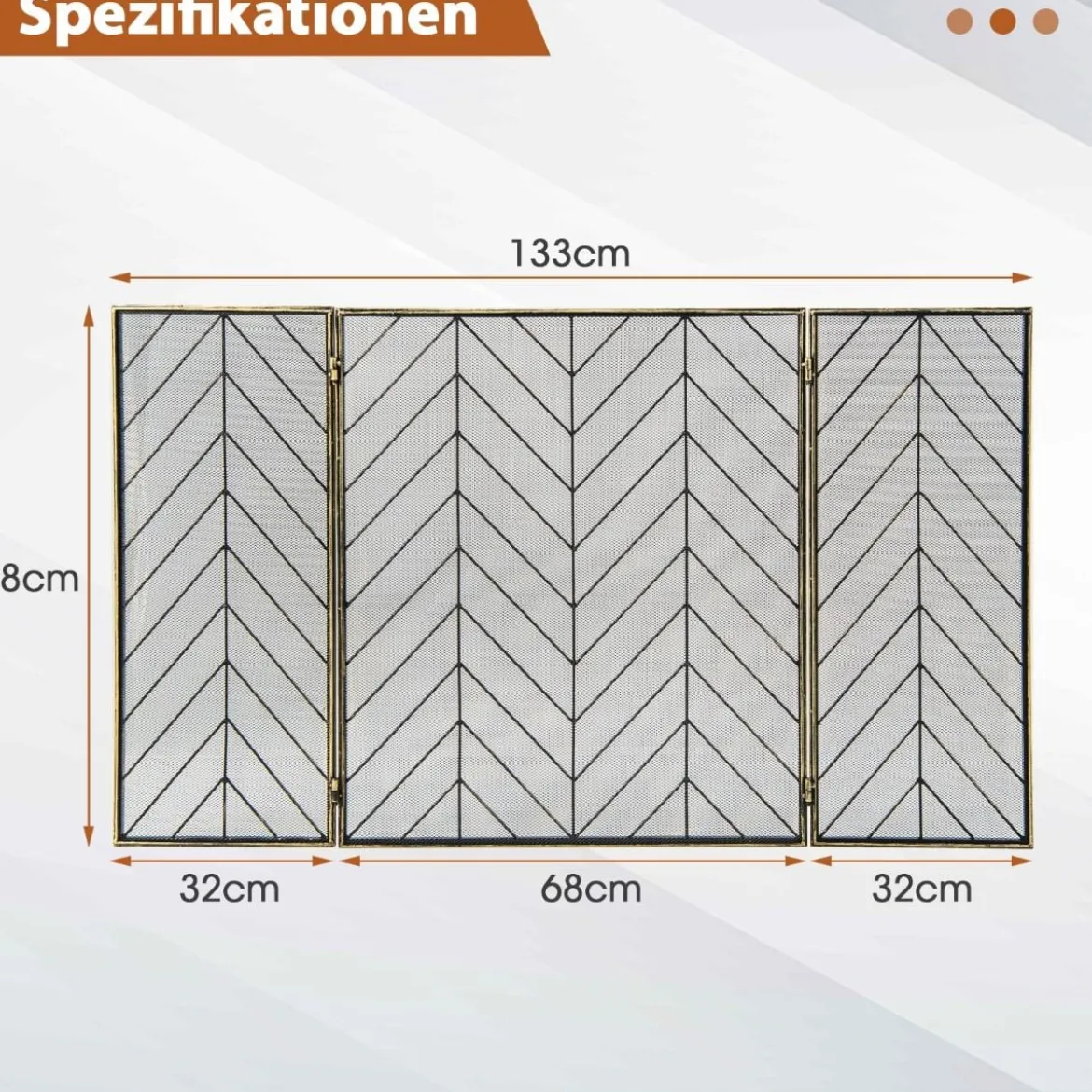 133 x 78 cm Funkenschutzgitter mit Stabilem Metallrahmen 3-teilige Faltbare Kamingitter Bronze