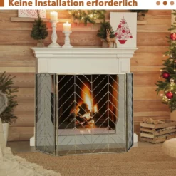 133 x 78 cm Funkenschutzgitter mit Stabilem Metallrahmen 3-teilige Faltbare Kamingitter Bronze
