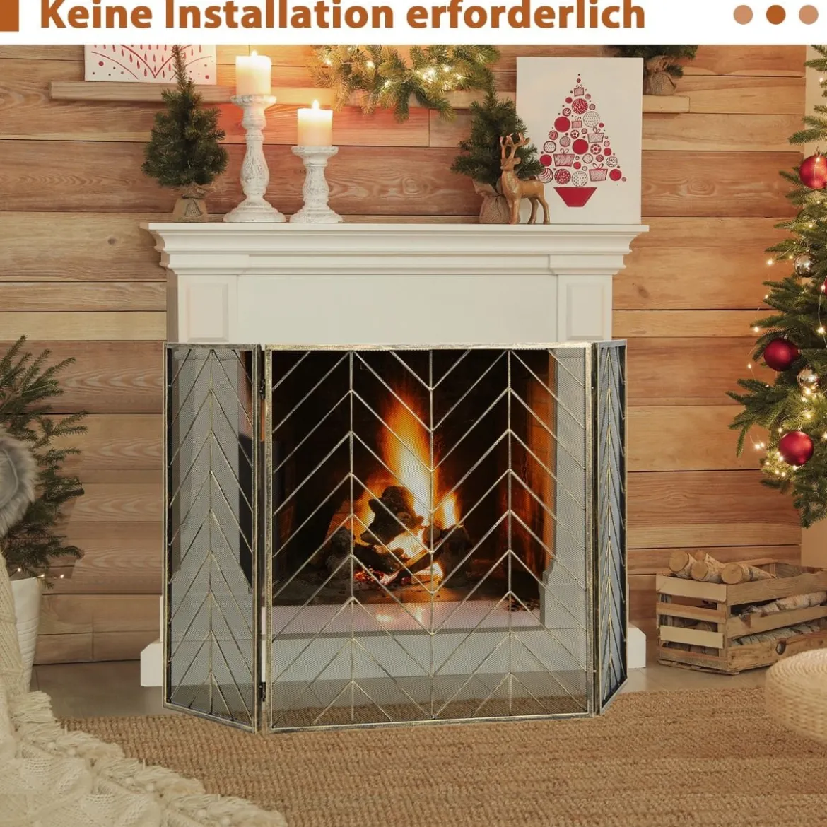 133 x 78 cm Funkenschutzgitter mit Stabilem Metallrahmen 3-teilige Faltbare Kamingitter Bronze