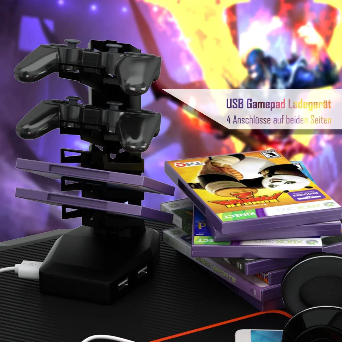 120 x 64 cm Gamingtisch Ergonomischer Computertisch Schreibtisch Racing PC-Tisch mit RGB-Led