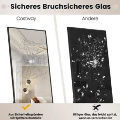 160 x 40 cm Ganzkörperspiegel 2 in 1 Standspiegel & Wandspiegel aus bruchsicherem Glas Schwarz