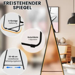 160 x 40 cm Ganzkörperspiegel 2 in 1 Standspiegel & Wandspiegel aus bruchsicherem Glas Schwarz