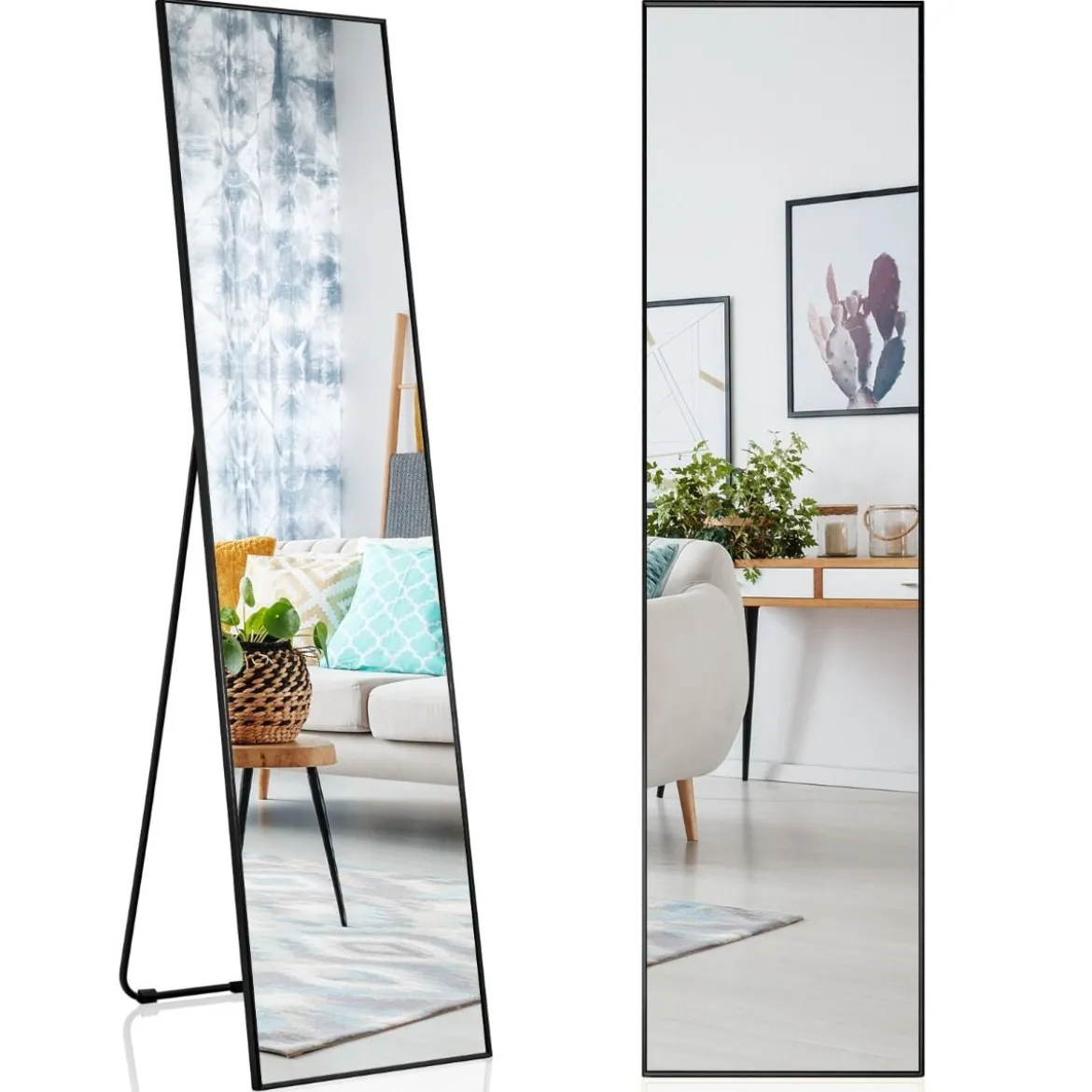 160 x 40 cm Ganzkörperspiegel 2 in 1 Standspiegel & Wandspiegel aus bruchsicherem Glas Schwarz