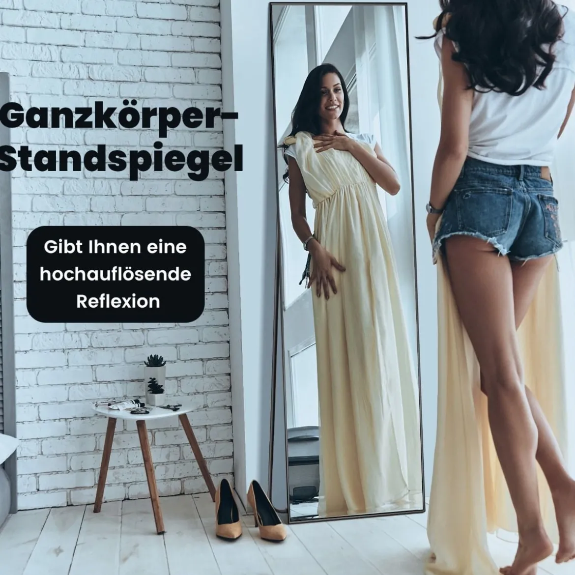 160 x 40 cm Ganzkörperspiegel 2 in 1 Standspiegel & Wandspiegel aus bruchsicherem Glas Schwarz