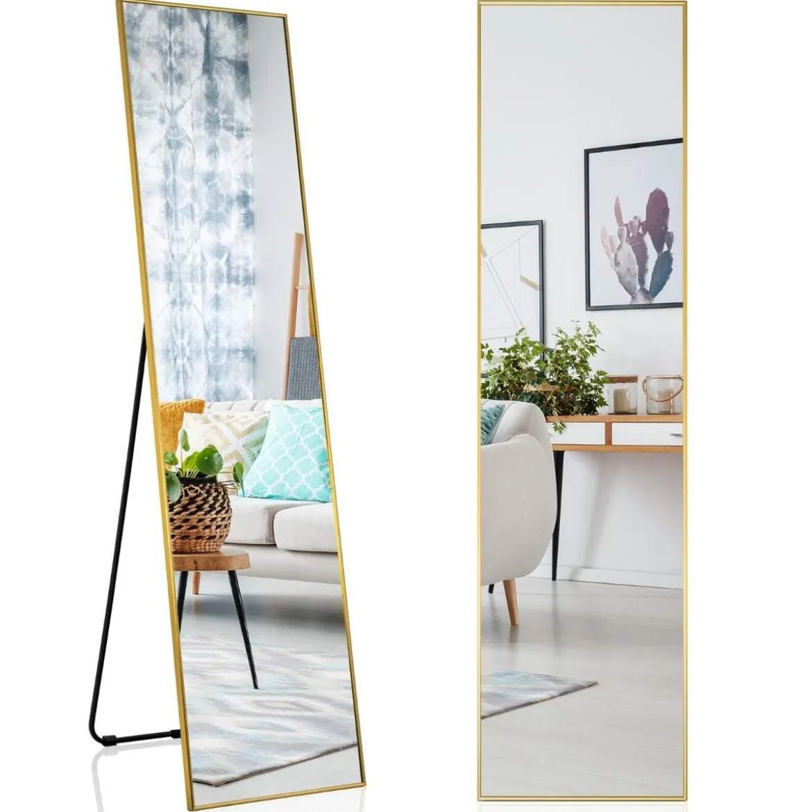 160 x 40 cm Ganzkörperspiegel 2 in 1 Standspiegel & Wandspiegel aus bruchsicherem Glas Gold