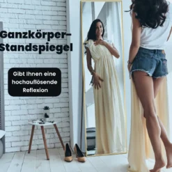 160 x 40 cm Ganzkörperspiegel 2 in 1 Standspiegel & Wandspiegel aus bruchsicherem Glas Gold