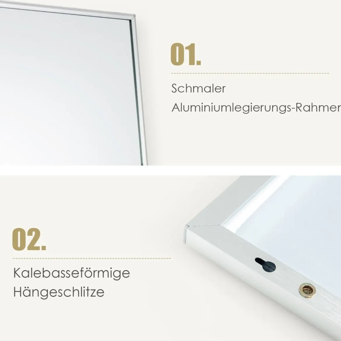 37 x 120 cm Ganzkörperspiegel mit Höhenverstellbaren Hängehaken Wandspiegel Silber