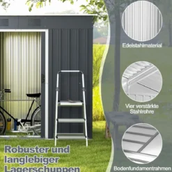 217 x 110 cm Gartenhaus zur Außenaufbewahrung Doppelte Tür für das Gartenwerkzeug Grau