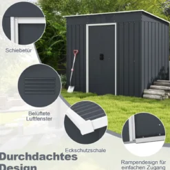 217 x 110 cm Gartenhaus zur Außenaufbewahrung Doppelte Tür für das Gartenwerkzeug Grau