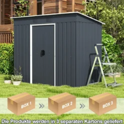 217 x 110 cm Gartenhaus zur Außenaufbewahrung Doppelte Tür für das Gartenwerkzeug Grau