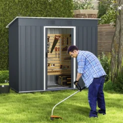 217 x 110 cm Gartenhaus zur Außenaufbewahrung Doppelte Tür für das Gartenwerkzeug Grau