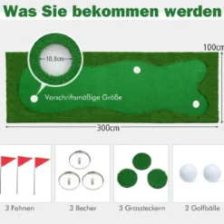 300 x 100 cm Golf Puttingmatte Golfmatte mit Kunstrasen Trainingsmatte für Zuhause Grün