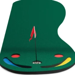 300 x 96 cm Golf Puttingmatte mit 3 Putting Cups & 1 Fahne Faltbare Golfmatte Übungsmatte Grün