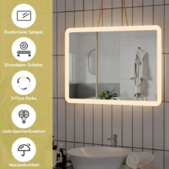 70 x 50 cm Großer Badezimmer-Spiegel Wandmontierbarer Badspiegel