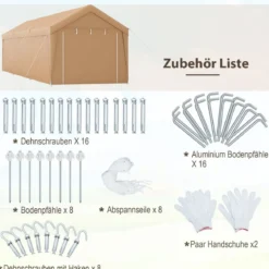 301 x 600 cm Großer Carport Tragbares Garagenzelt mit verzinktem Metallrahmen Gelb