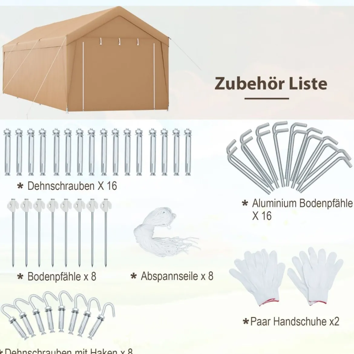 301 x 600 cm Großer Carport Tragbares Garagenzelt mit verzinktem Metallrahmen Gelb