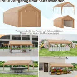 301 x 600 cm Großer Carport Tragbares Garagenzelt mit verzinktem Metallrahmen Gelb