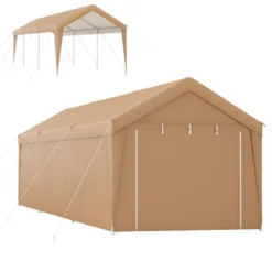 301 x 600 cm Großer Carport Tragbares Garagenzelt mit verzinktem Metallrahmen Gelb