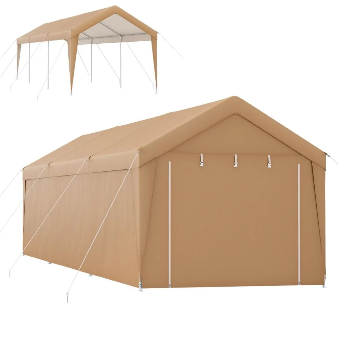 301 x 600 cm Großer Carport Tragbares Garagenzelt mit verzinktem Metallrahmen Gelb