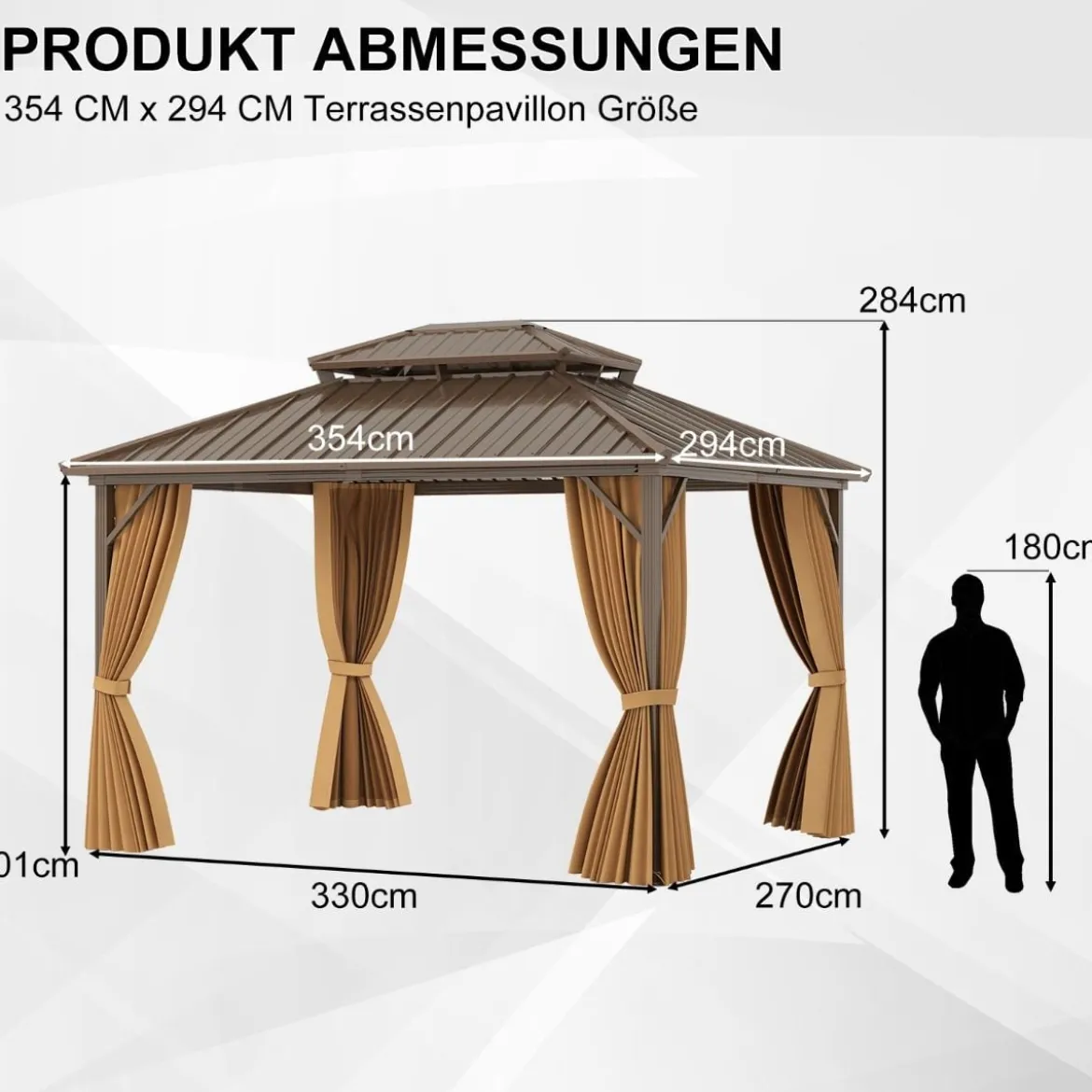 354 x 294 cm Großer Zeltpavillon mit Netz & Vorhang & Robustem Doppeldach aus Verzinktem Metall